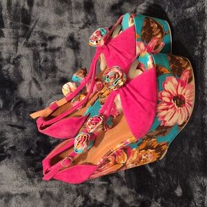 Jeffrey Campbell Vibrant Pink and Blue Platform Heels